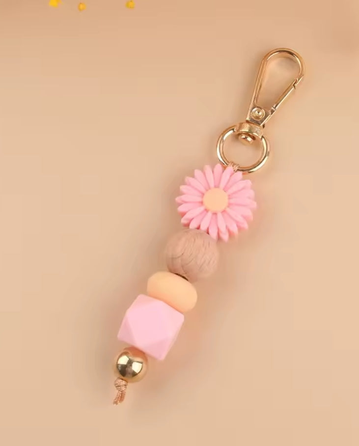 Wood-Silicone Beaded Keychain