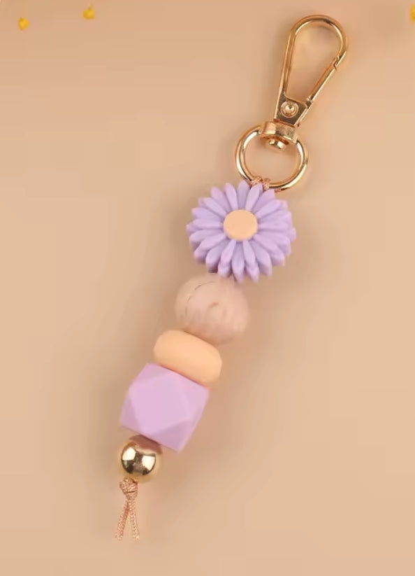 Wood-Silicone Beaded Keychain
