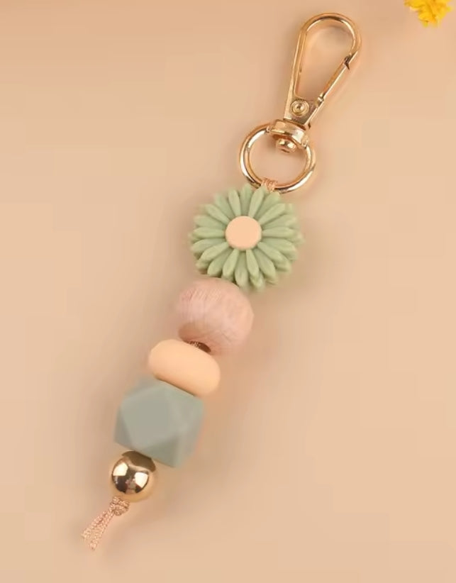 Wood-Silicone Beaded Keychain